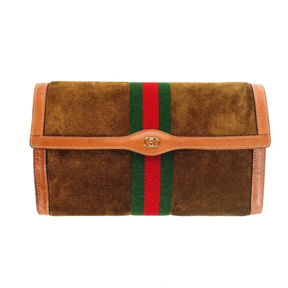 Vintage GUCCI GG Interlock Web Suede Leather Travel Toiletry Bag - Picture 1 of 9